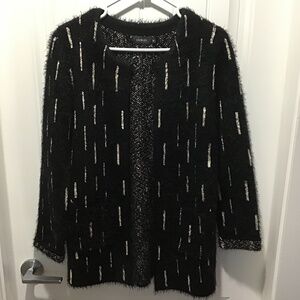 LILIBLUE BLACK with beige/tan accents open front cardigan with pockets